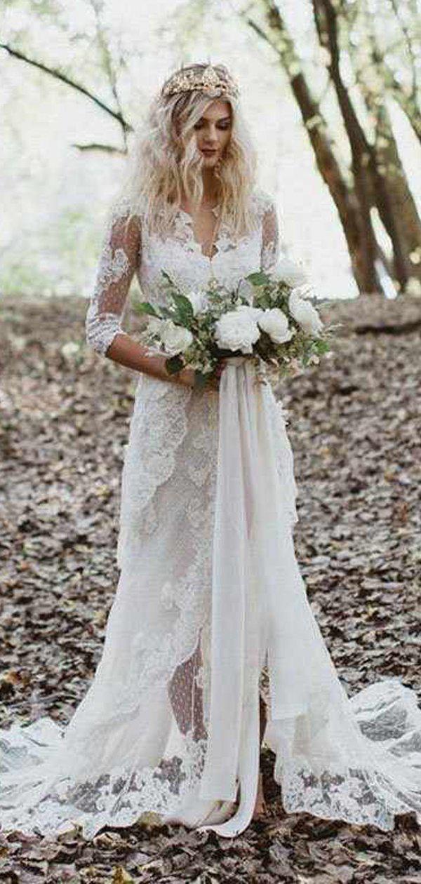 Boho Long Sleeve Luxury Lace Long Beach Wedding Dresses, WD0615 SposaBridal Boho Long Sleeve Luxury Lace Long Beach Wedding Dresses, WD0615 SposaBridal