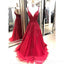 Charming A-line Modest V-neck Lace Appliques  Pretty Hot Spring Long Pom Dresses, Party Dress,, PD1282