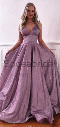 Charming A-line Spaghetti Straps Sparkly Long Shining Gorgeous Prom Dresses PD1763