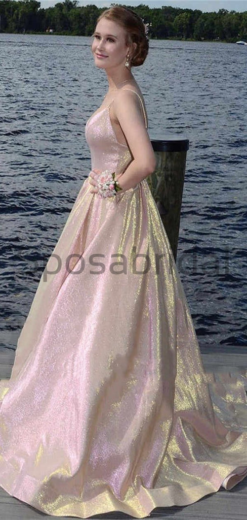 Charming A-line Spaghetti Straps V-Neck Long Vintage Simple Elegant Prom Dresses PD1764