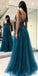 Charming A-line V-Neck Tulle Elegant Side Split Long Prom Dresses , PD0859 - SposaBridal