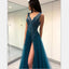Charming A-line V-Neck Tulle Elegant Side Split Long Prom Dresses , PD0859