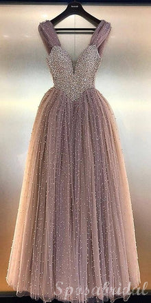 Charming Beading Sparkly Pretty Modest Long Gorgeous Custom Long Prom Dresses, PD1389