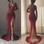 Charming Elegant Red Full Lace Mermaid  ELegant Side Split Prom Dresses,PD1025 - SposaBridal