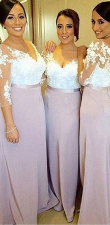 Charming Long Sleeve White Lace Elegant Long Inexpensive Wedding Party Bridesmaid Dresses, WG191
