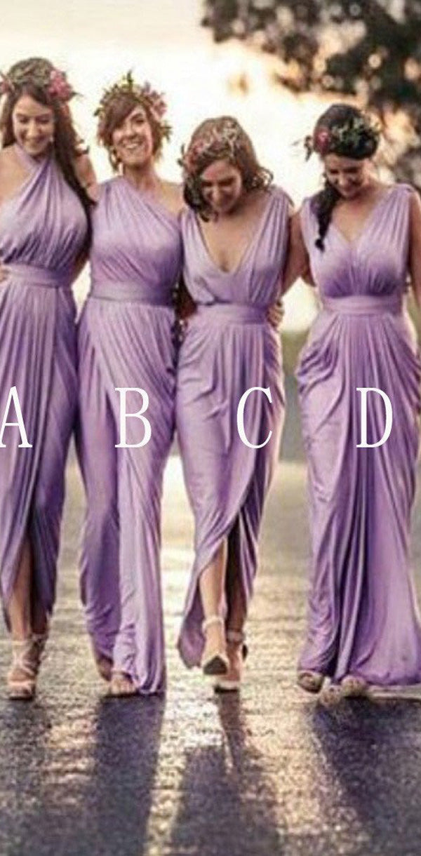 Charming Mismatched Pleating Lilac Cheap Long Bridesmaid Dresses, WG01 SposaBridal Charming Mismatched Pleating Lilac Cheap Long Bridesmaid Dresses, WG01 SposaBridal