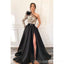 Charming One Shoulder A-line Uniqe Design Black Satin Side Split Prom Dresses with Appliques, PD1151