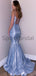 Charming SimpleSpaghetti Straps V-Neck Blue Two Piece Shining Modest Prom Dresses PD1789