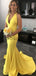 Charming V-Neck Mermaid Yellow Simple Soft Long Prom Dresses, evening dress PD1847
