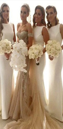 Charming White Simple Sexy Mermaid Women Elegant Long Wedding Party Bridesmaid Dresses, WG79