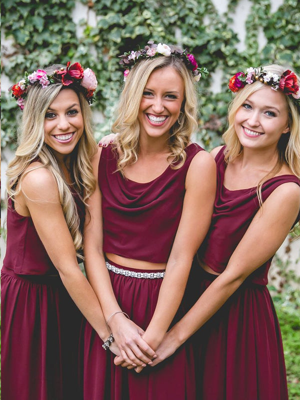 Cheap Dusty Blue and Burgundy Simple Two Pieces Bridesmaid Dresses, PD SposaBridal Cheap Dusty Blue and Burgundy Simple Two Pieces Bridesmaid Dresses, PD SposaBridal