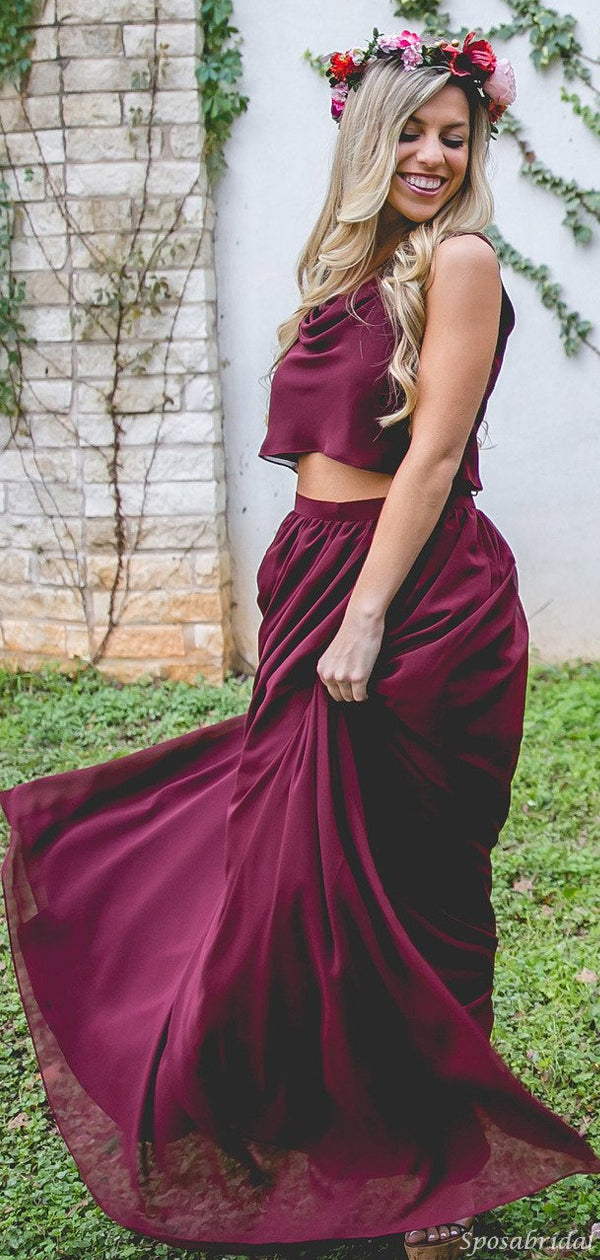 Cheap Dusty Blue and Burgundy Simple Two Pieces Bridesmaid Dresses, PD SposaBridal Cheap Dusty Blue and Burgundy Simple Two Pieces Bridesmaid Dresses, PD SposaBridal