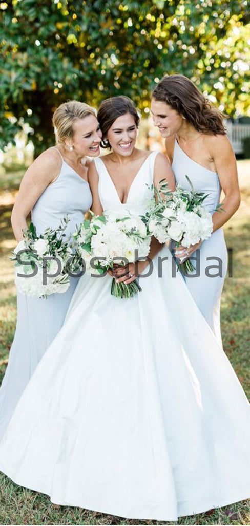 Cheap Baby Blue One Shoulder Simple Bridesmaid Dresses WG789