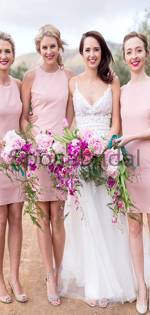 Cheap Pink Short Beach Simple Popular Bridesmaid Dresses WG796