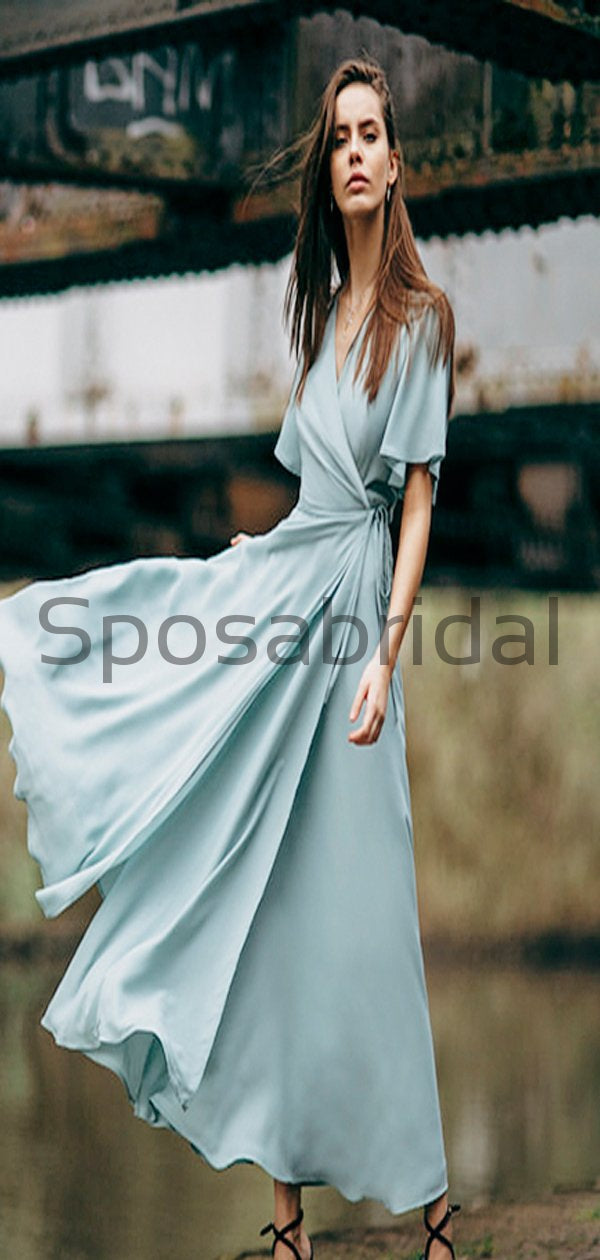 modest short sleeve bridesmaid dresses Dusty Blue Beaded Modest Bridesmaid Dress with short sleeves