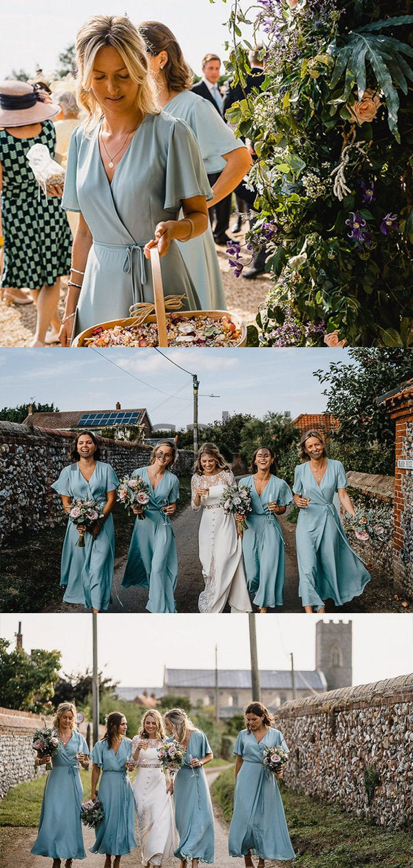 Cheap Short Sleeves Beach Summer Modest Bridesmaid Dresses WG797 SposaBridal Cheap Short Sleeves Beach Summer Modest Bridesmaid Dresses WG797 SposaBridal