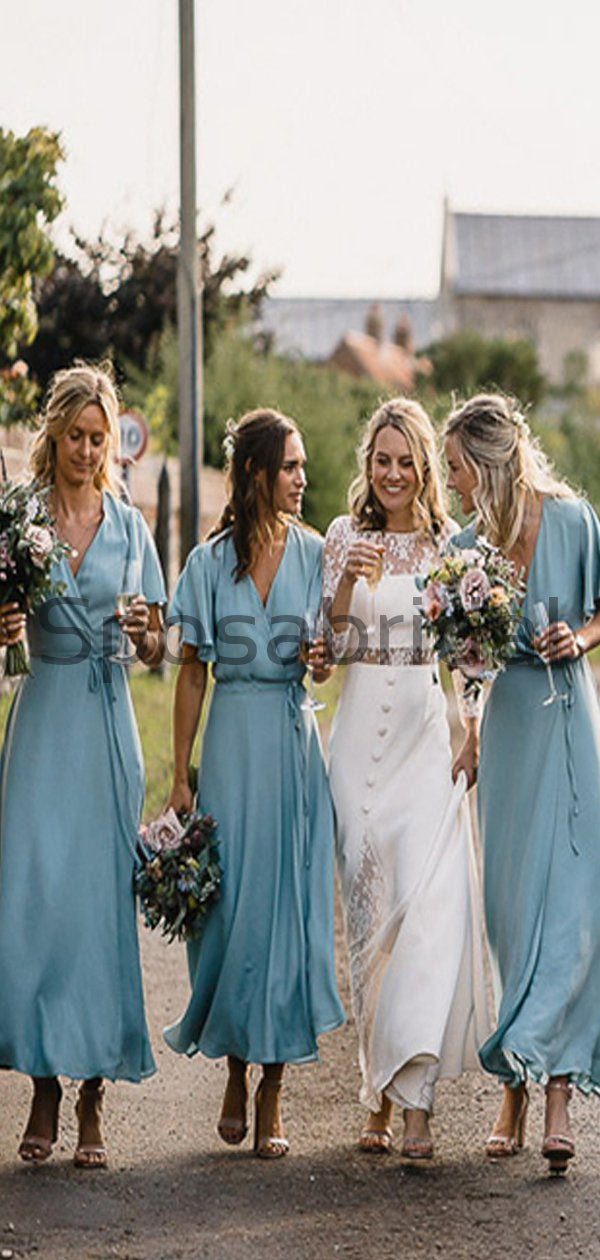 Cheap Short Sleeves Beach Summer Modest Bridesmaid Dresses WG797 SposaBridal Cheap Short Sleeves Beach Summer Modest Bridesmaid Dresses WG797 SposaBridal