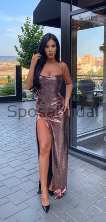 Cheap Spaghetti Straps Mermaid Sexy Sequin Long Prom Dresses PD2213