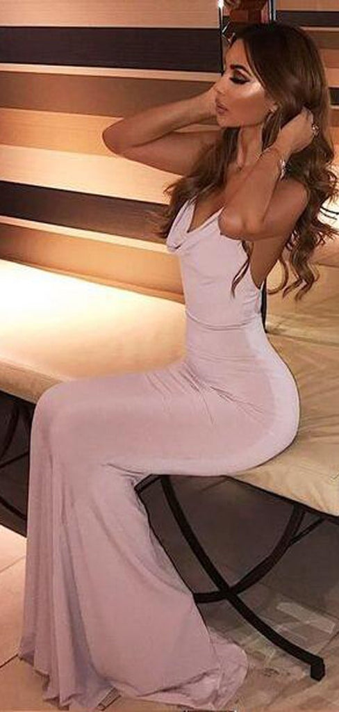 Cheap Cheap Mermaid Backless Sleeveless Sweep Train Pink Stretch Prom Dresses for party, PD0959 - SposaBridal