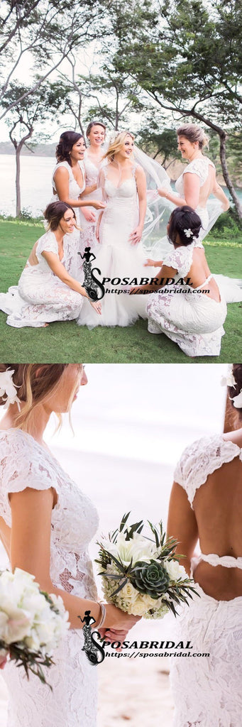 Cheap Long Fulle Lace V-Neck Open Back Tight Elegant Popular Bridesmaid Dresses,WG316 - SposaBridal