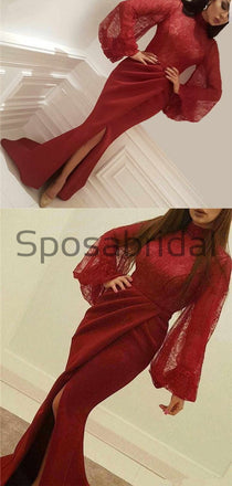 Cheap Mermaid Long Sleeves Lace Elegant Sexy Long Prom Dresses, Evening dresses PD1857