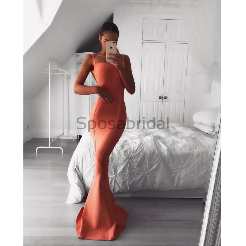 Cheap Mermaid Orange Simple Elegant Formal Long Prom Dresses PD1567