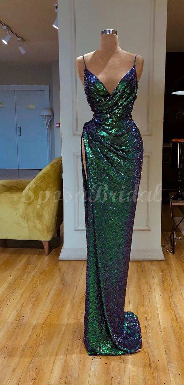 Cheap Mismatched Sparkly Green Sequin Modest Formal Long Prom Dresses SposaBridal Cheap Mismatched Sparkly Green Sequin Modest Formal Long Prom Dresses SposaBridal