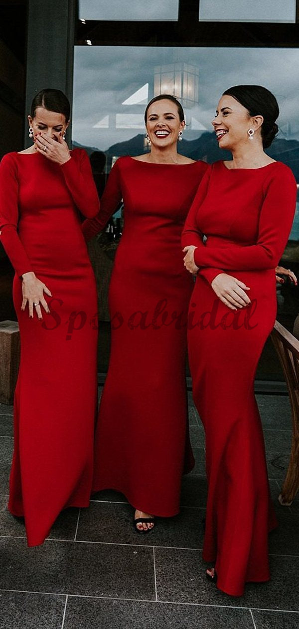 Cheap Modest Mermaid Red Jersey Long Sleeve Sheath Long Bridesmaid Dre – SposaBridal Cheap Modest Mermaid Red Jersey Long Sleeve Sheath Long Bridesmaid Dre – SposaBridal