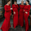 Cheap Modest Mermaid Red Jersey Long Sleeve Sheath Long Bridesmaid Dresses WG586