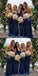 Cheap Modest  Unique Custom Soft Sexy Spaghetti Straps Long Dark Blue Bridesmaid Dresses , WG267 - SposaBridal