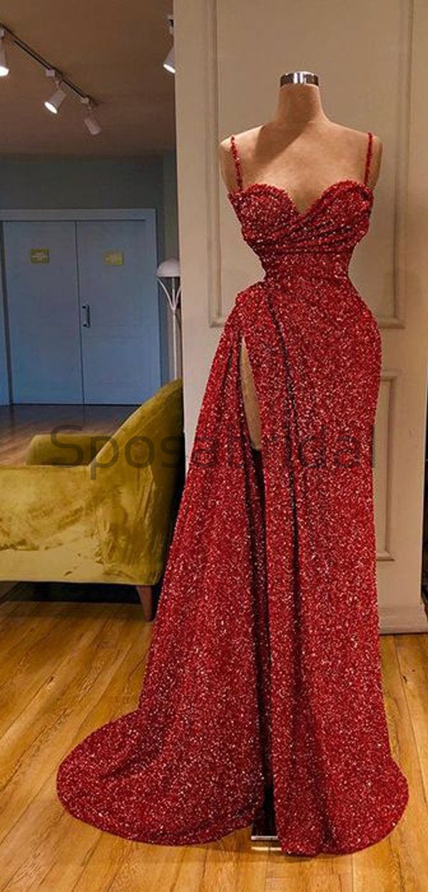 Cheap Newest Sparkly Red Sequin Spaghetti Srtaps Mermaid Modest Fashio SposaBridal Cheap Newest Sparkly Red Sequin Spaghetti Srtaps Mermaid Modest Fashio SposaBridal