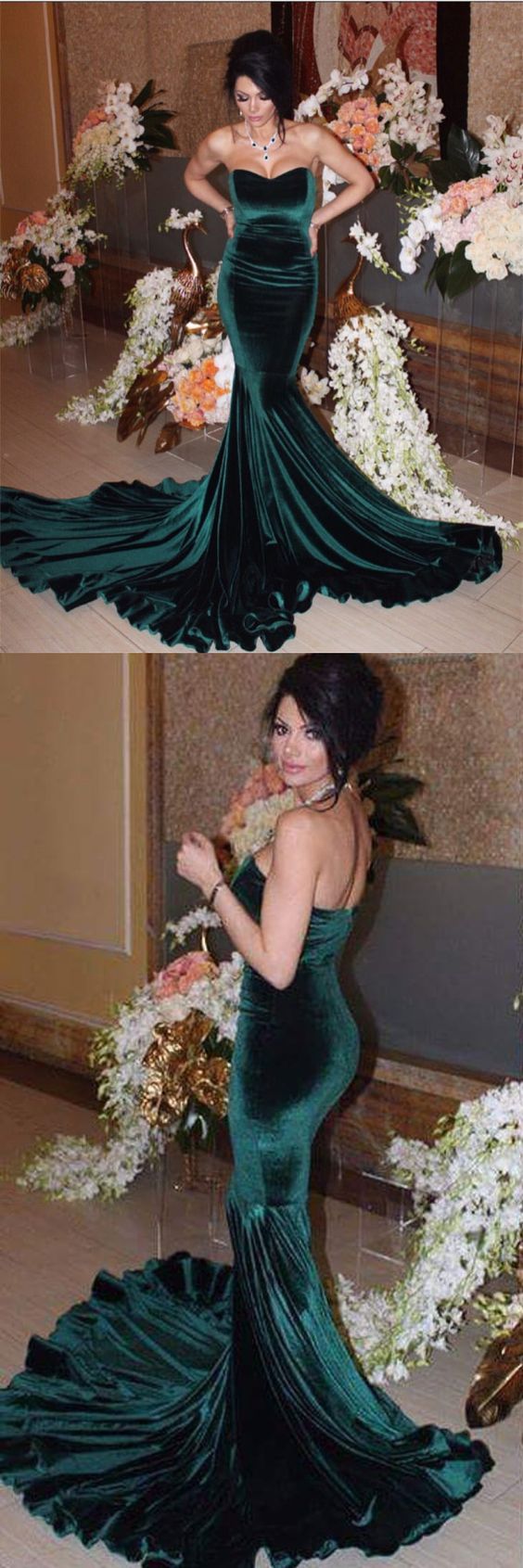 Sexy Eramald Green Sweetheart Strapless Mermaid Velvet Long Prom Dress SposaBridal Sexy Eramald Green Sweetheart Strapless Mermaid Velvet Long Prom Dress SposaBridal
