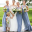 Cheap Simple A-Line Round Neck Floor-Length Grey Blue Chiffon Bridesmaid Dresses, WG241