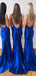Cheap Spaghetti Straps Royal Blue Mermaid Prom Dresses, Backless Simple Bridesmaid Dresses PD1449
