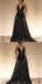 Cheap Spaghetti Straps Sexy Black V-Neck Evening Gowns,  2019 New Lace Prom Dress With Slit, PD0580 - SposaBridal
