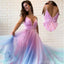 Chic A-line Spaghetti Straps Ombre Long Prom Dresses, Beautiful Prom Dress Evening Gowns, PD1368