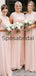 Chiffon Pink Cheap Unique Round Neck Long Bridesmaid Dresses WG853
