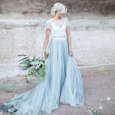 Charming Top Lace Short Sleeves Wedding Dresses, Fashion Popular Bridal Dress, Prom Dress, PD0452 - SposaBridal