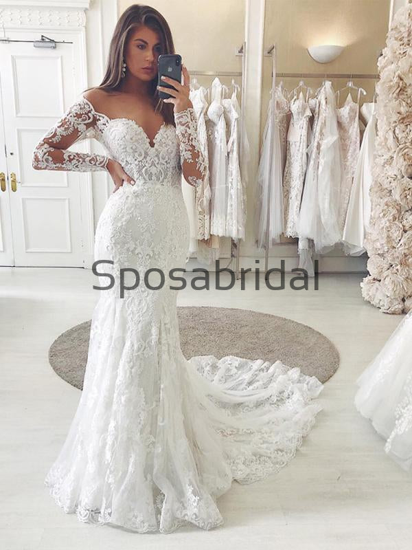 Country Lace Mermaid Long Sleeves Elegant Wedding Dresses WD0448