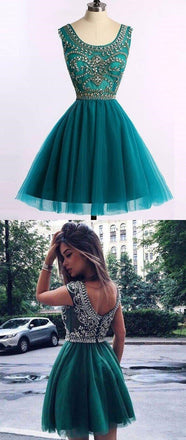 Custom Cute Green Beaded Short Homecoming Dresses Online, CM532