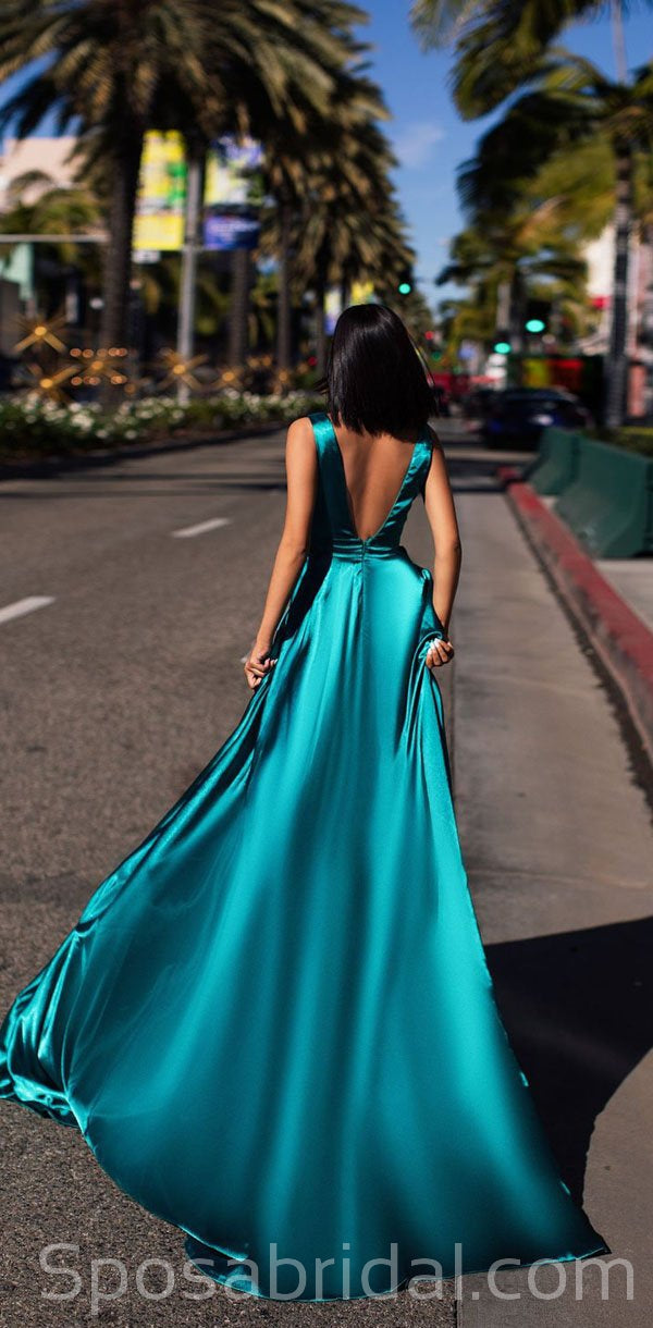 Custom Made Simple Deep V Neck Soft Fashion Modest Prom Dresses online SposaBridal Custom Made Simple Deep V Neck Soft Fashion Modest Prom Dresses online SposaBridal