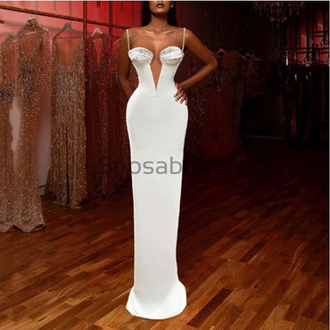 Custom Mermaid Spaghetti Straps Sexy V-Neck Modest Mermaid Prom Dresses PD1937