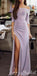 Custom Off the Shoulder Half Sleeves Side Slit Mermaid SImple Long Prom Dresses, PD1401