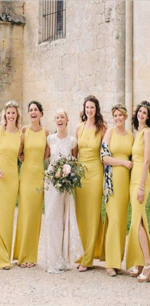 Custom Yellow Sheath Side Slit Elegant Unique Design Long Fall Bridesm SposaBridal Custom Yellow Sheath Side Slit Elegant Unique Design Long Fall Bridesm SposaBridal