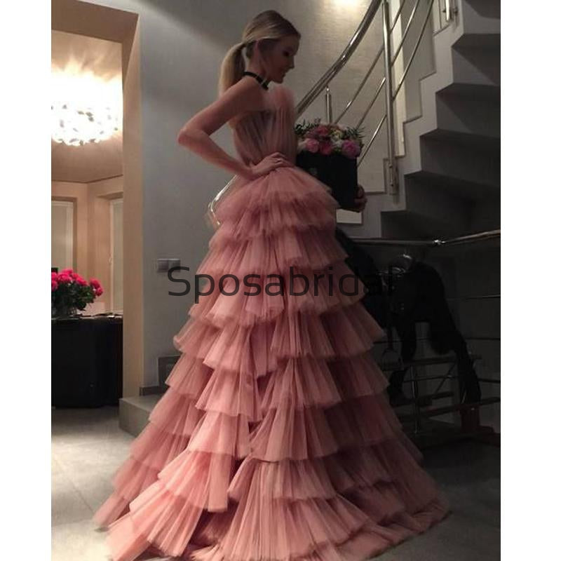 Custom Yellow Tulle Pink Unique Design Elegant Formal Modest Prom Dresses, PD1878
