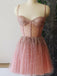Cute Sparkly Gold Pink Beaded Sweetheart A-line Homecoming Dresses, BD0412