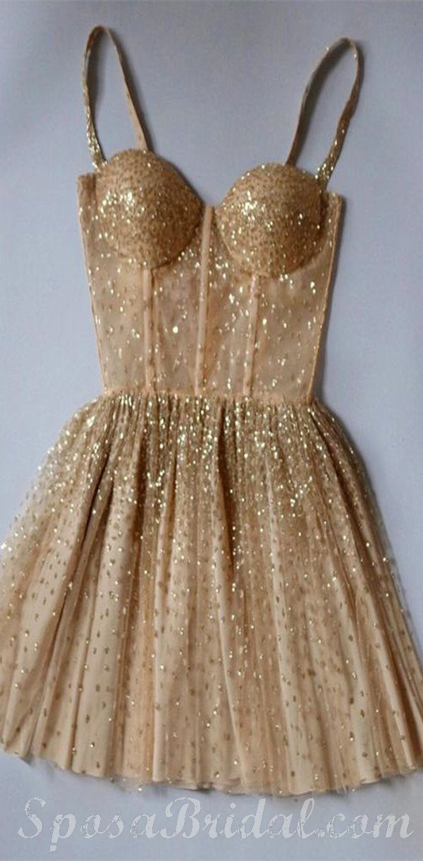 Cute Sparkly Gold Pink Beaded Sweetheart A-line Homecoming Dresses, BD SposaBridal Cute Sparkly Gold Pink Beaded Sweetheart A-line Homecoming Dresses, BD SposaBridal