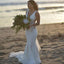 Deep V-Neck Sweep Train Mermaid Beach Long Sexy Popular Wedding Dresses with Lace, WD0205