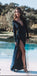 Deep V Neck Long Sleeves Side Slit Modest Velvet Long Formal Elegant Prom Dresses,PD1261