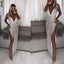 Deep V-neck Side-slit Sequin Mermaid Sparkly Silver Long Prom Dresses, PD1369